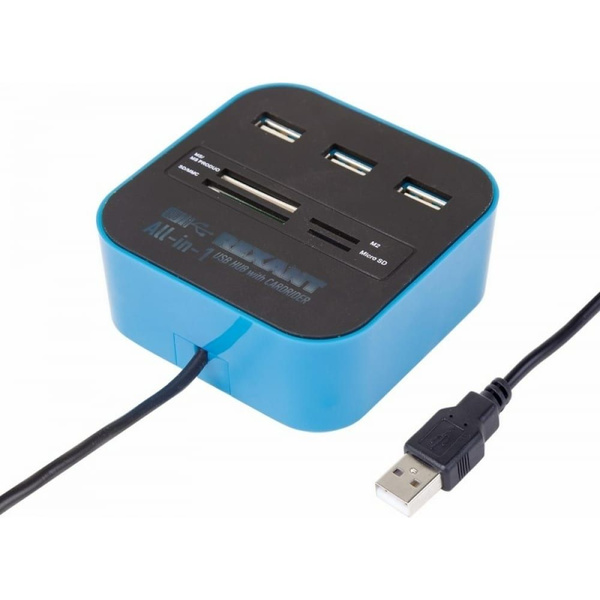 Разветвитель USB на 3 порта+картридер (все в одном) черный REXANT ...