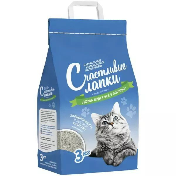 Счастливые лапки Наполнитель Глиняный Комкующийся 3000г. купить на OZON ...