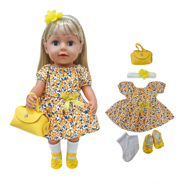 Одежда для кукол 43 см/ Платье, полоска на голову, сумочка, носочки ...
