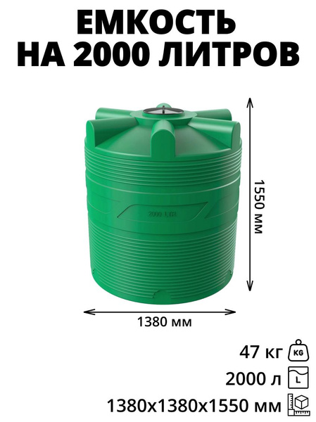 Характеристики Емкость (бак/бочка) на 2000 литров для воды, дизтоплива ...