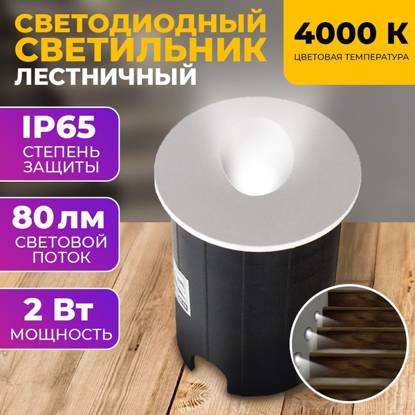 Светильник встраиваемый светодиодный 2Вт, 4000К, IP65, круглый ...