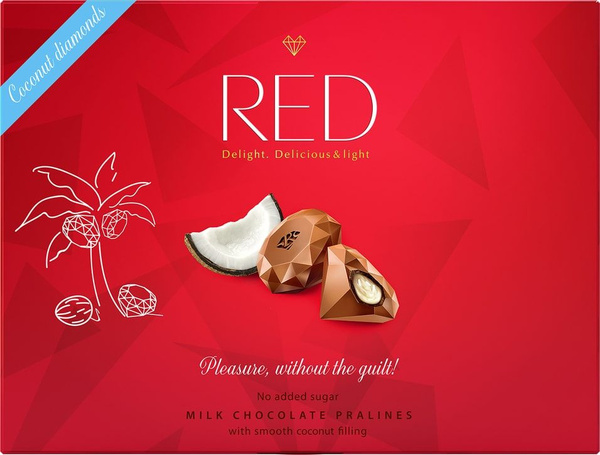 Конфеты Red Delight Молочный шоколад с кокосовой начинкой без сахара ...