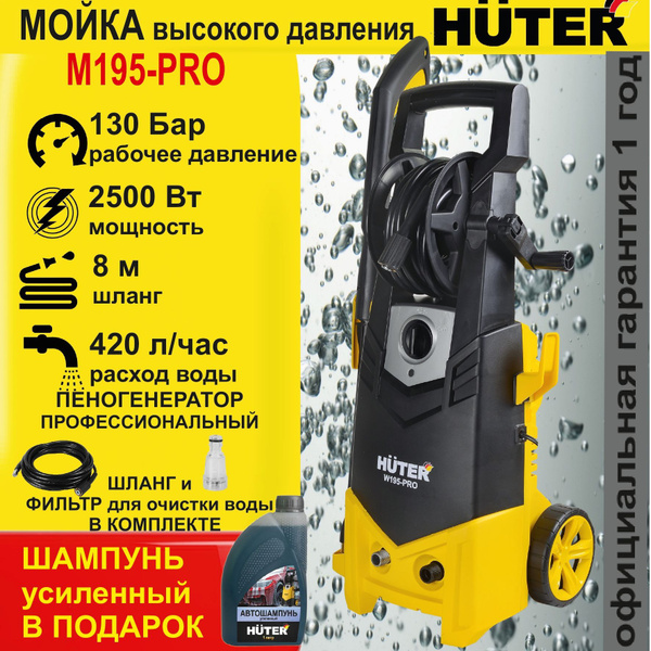 МОЙКА HUTER W195-PRO +ШАМПУНЬ в подарок (195 Бар) автомойка высокого ...
