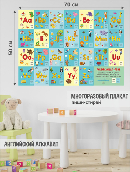 Плакат Английский алфавит пиши-стирай, учим буквы 50х70 см - купить с ...