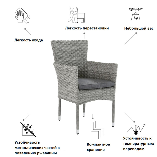 Кресло садовое Naterial Davos 57x88x91 см, искусственный ротанг, серый ...