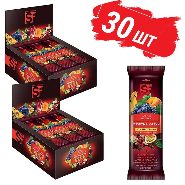 Фруктовый батончик Smart Formula Фрукты и орехи 30 штук по 40 г ...