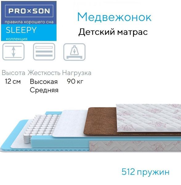 Матрас PRO × SON Матрас Медвежонок_белый_Cotton Little, Независимые ...