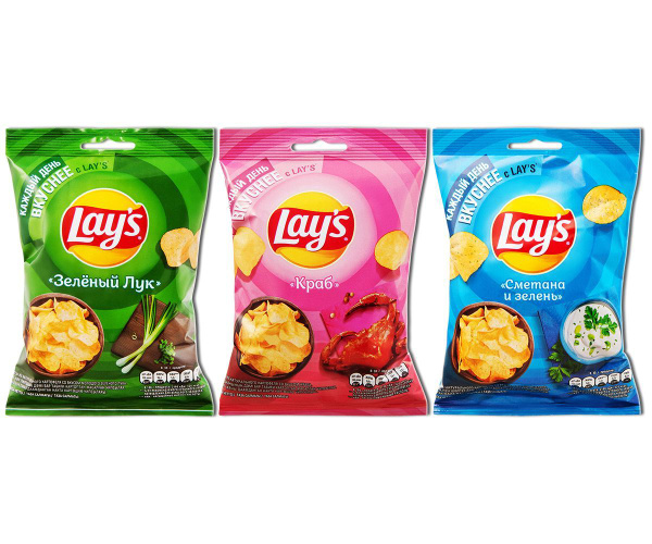 Чипсы Lays Зеленый лук, Краб, Сметана и зелень, 37 г (маленькая пачка ...