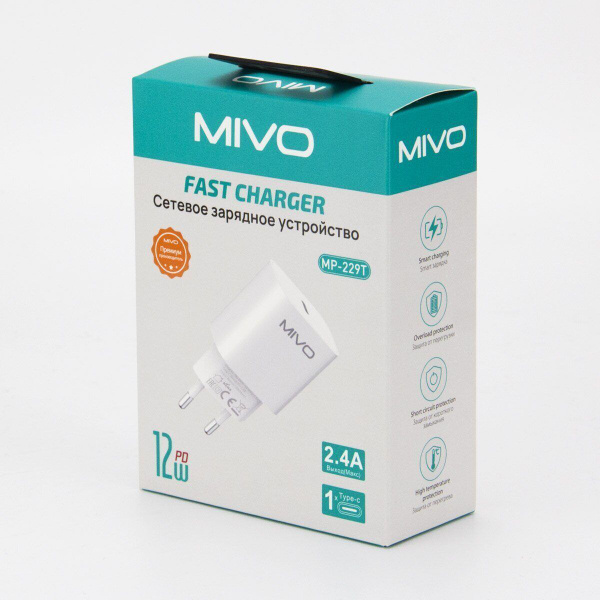 Сетевое зарядное устройство MIVO MP-229T, 12 Вт, USB Type-C - купить по ...