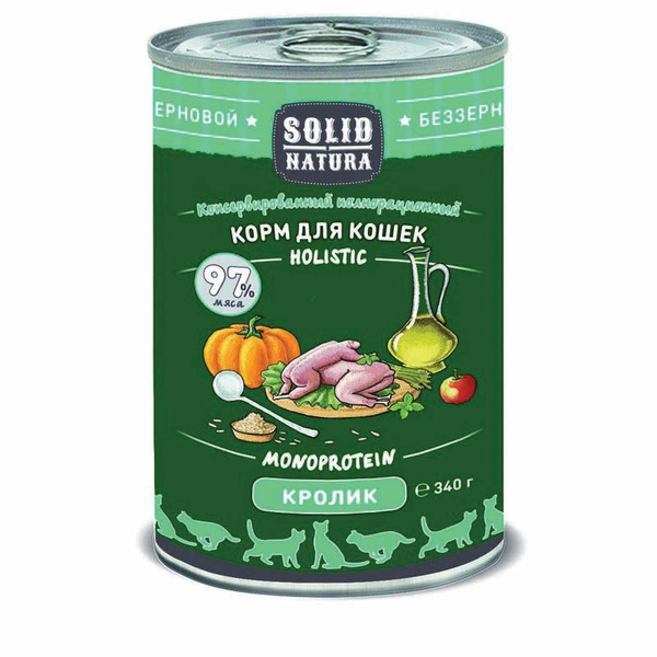 Solid Natura Holistic влажный корм для кошек, с кроликом, кусочки в ...