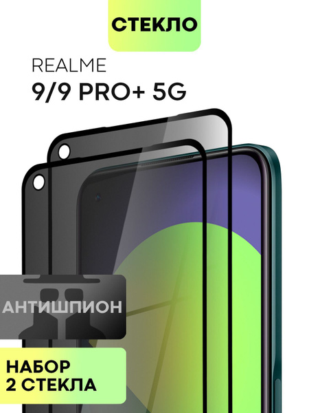 Набор защитных стекол антишпион для Realme 9 4G и 9 Pro+ 5G (Реалми 9 и ...