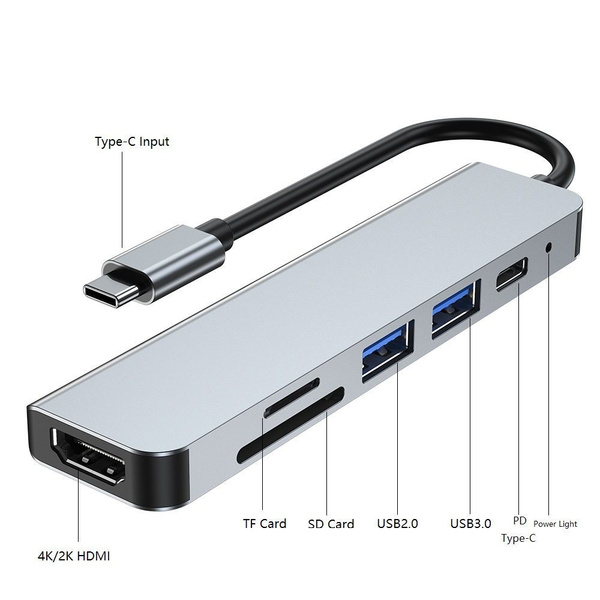 Док-станция USB Type-C 6-в-1; USB, Type-C, HDMI, TF, SD, PD87W - купить ...