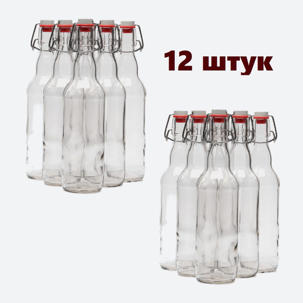 Бугельная бутылка с бугельной пробкой, стеклянная, прозрачная 0,5 литра ...
