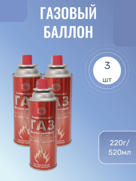 Газ универсальный Sibiar для портативных газовых устройств 220 гр 3 шт ...