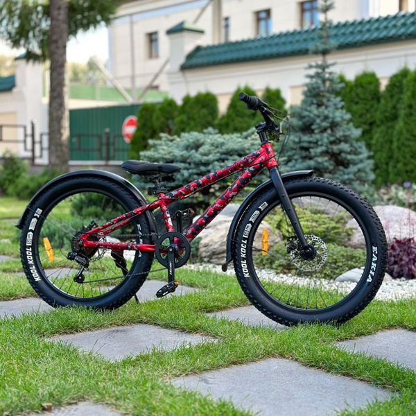 Велосипед Fat-Bike горный подростковый 24" AL, красный камуфляж ...