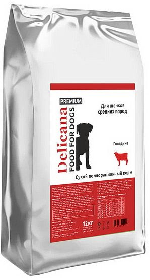 Сухой корм Delicana для ЩЕНКОВ средних пород, говядина 12 кг - купить с ...