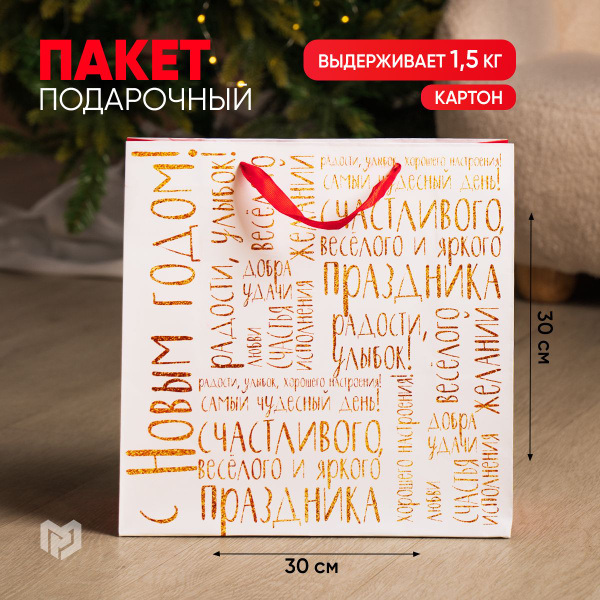 Пакет подарочный новогодний, 30 х 30 х 12 см купить c доставкой на OZON ...