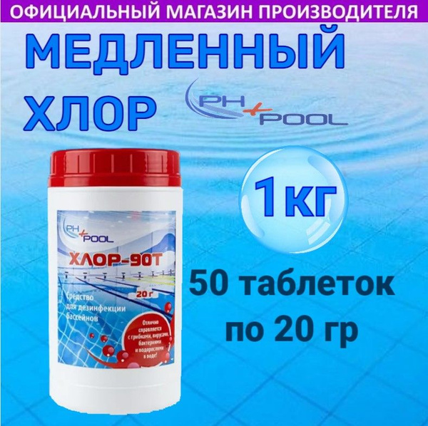 Хлорные медленнорастворимые таблетки 1кг по 20 гр Хлор 90Т Для ...