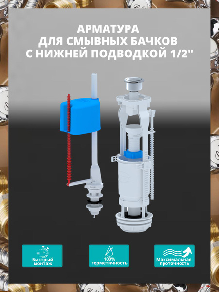 Арматуры для бачка унитаза АНИ пласт WC6550M однорежимная с нижней ...