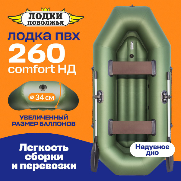 Лодка надувная для рыбалки ПВХ Лодки Поволжья 260 НД Comfort с надувным ...