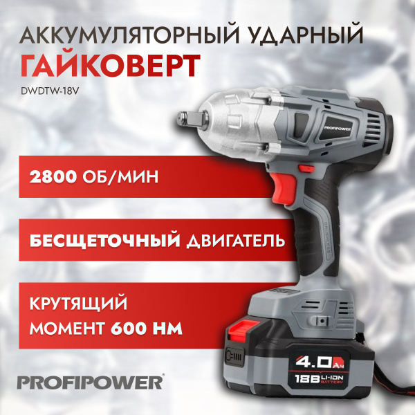 E0105 Аккумуляторный гайковерт бесщеточный ударный ProfiPower DWDTW-18V ...