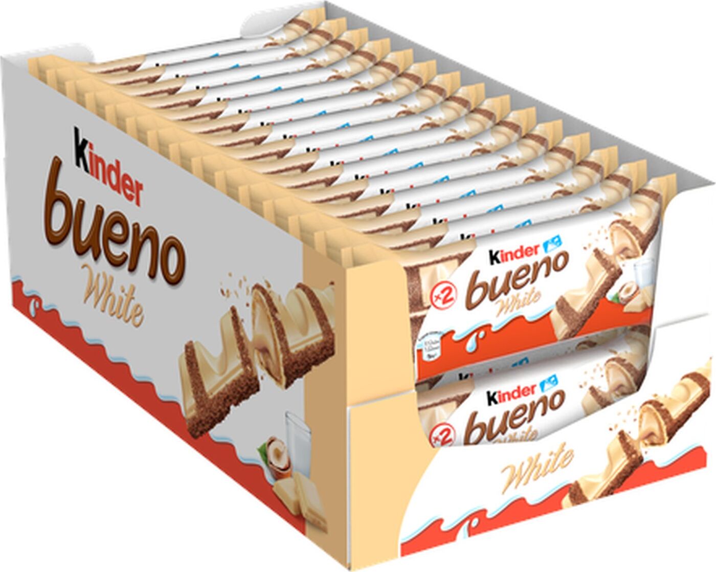 Шоколадный батончик Kinder Bueno White, вафли в белом шоколаде, 30 шт по 39 г