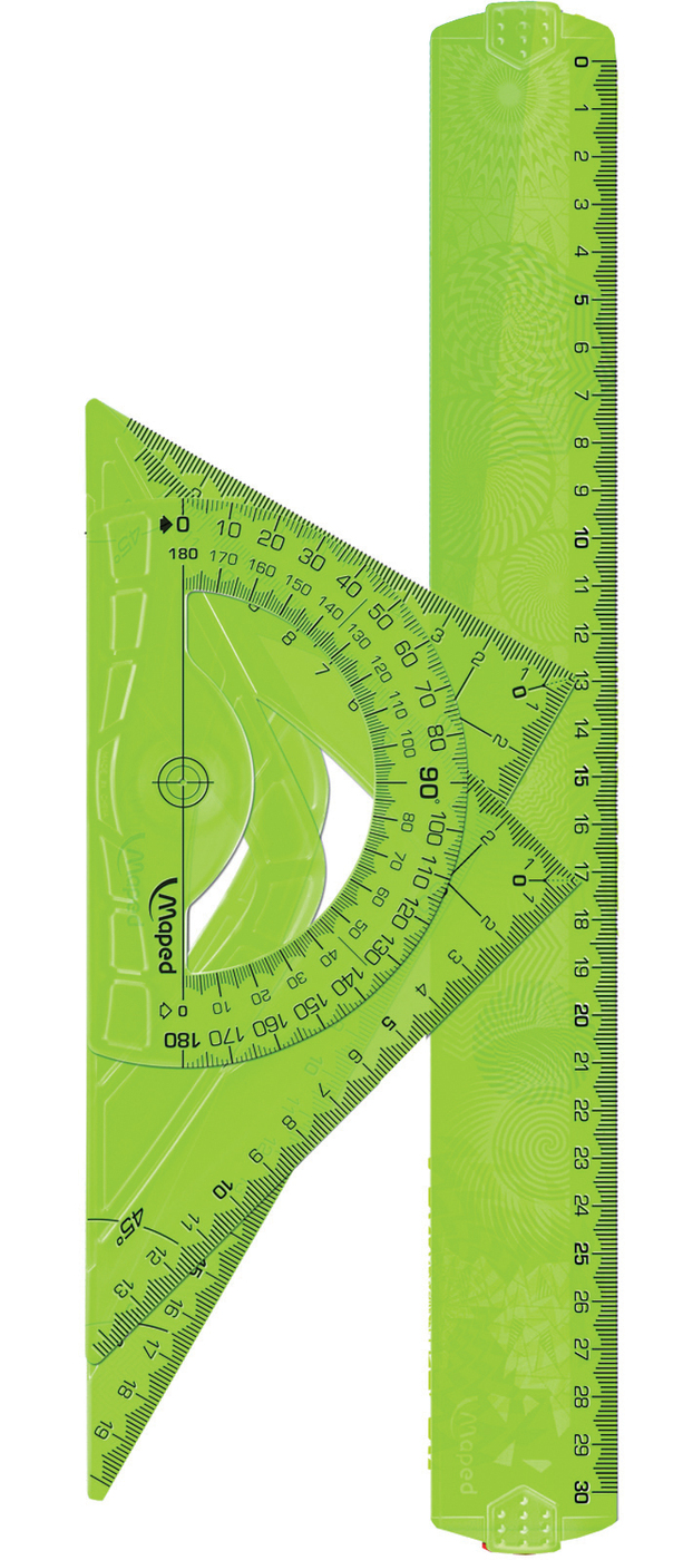 Набор геометрических инструментов MAPED Geocustom  Макси: линейка 30см, угольники 21см, транспортир 12см, зеленый 