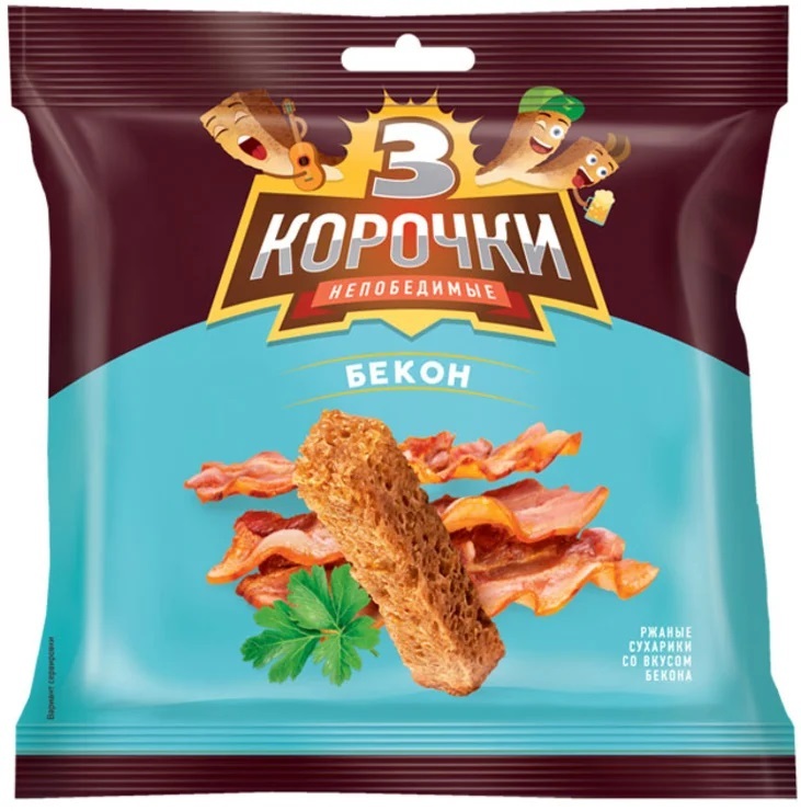 3 Корочки, сухарики со вкусом бекона, 25 шт по 40 г