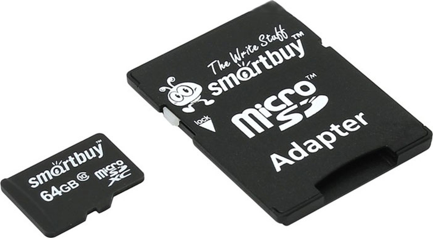 64 Гб Карта памяти SmartBuy microSDXC + SD адаптер (SB64GBDCL10-01), U1,  class 10