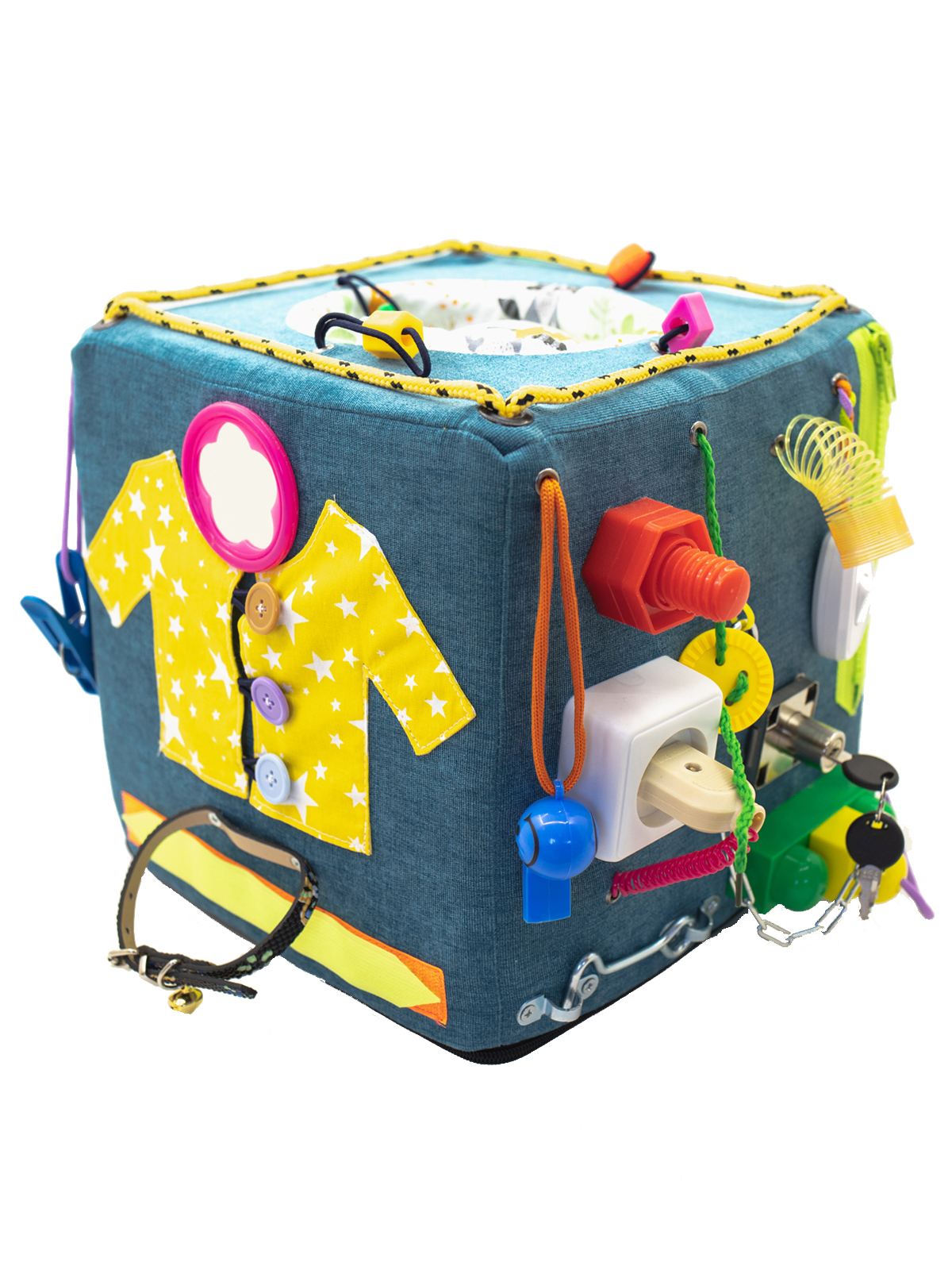Мягкий бизиборд развивающий Bizibord-Toy (25x25x25 см) со светом 40 в 1 ...