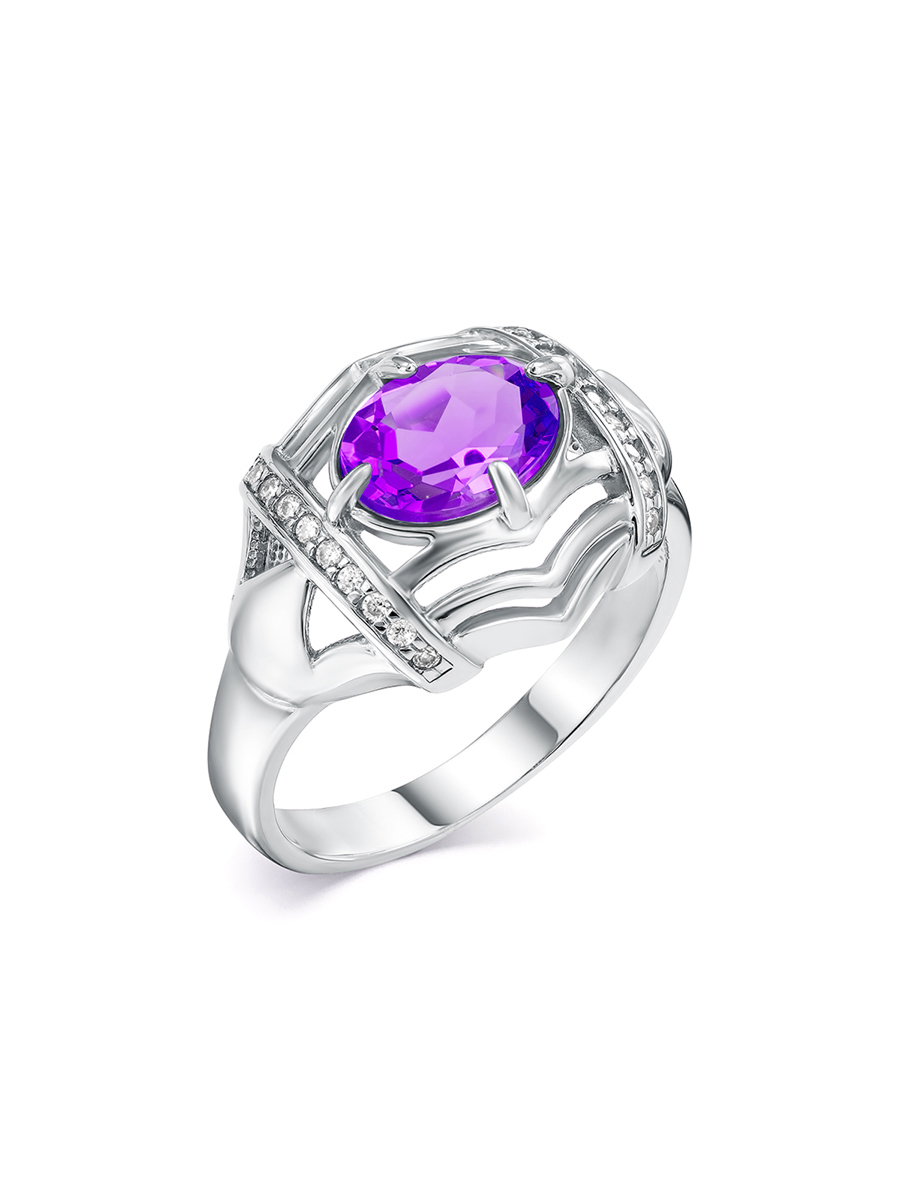 VG jewelry Кольцо из серебра 925 пробы с фианитом, аметистом
