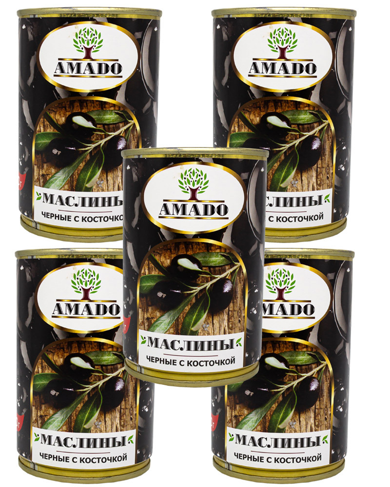 Черные маслины Amado с косточкой ж/б 300гр. - 5 шт - купить с доставкой ...