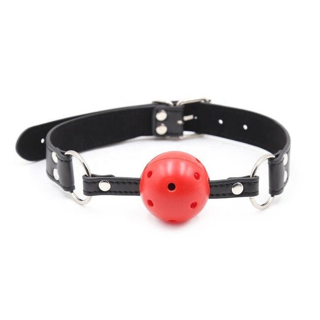 Дышащий кляп на кожаном ремешке с застежкой Onjoy BDSM Breathable Ball ...
