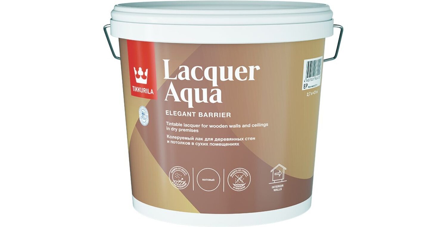 TIKKURILA EURO LACQUER AQUA / Тиккурила Лакер Аква лак интерьерный, антисептирующий, защитный, матовый (2.7 л)