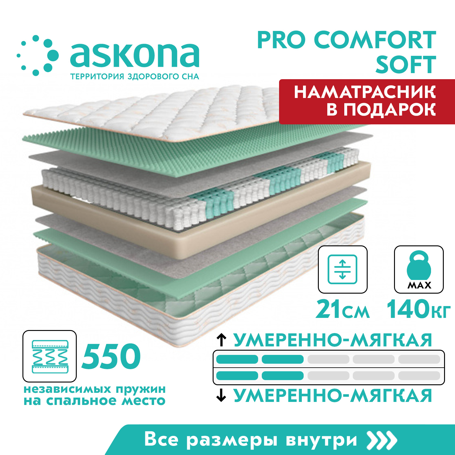 матрас askona comfort plus независимые пружины 160х200 см