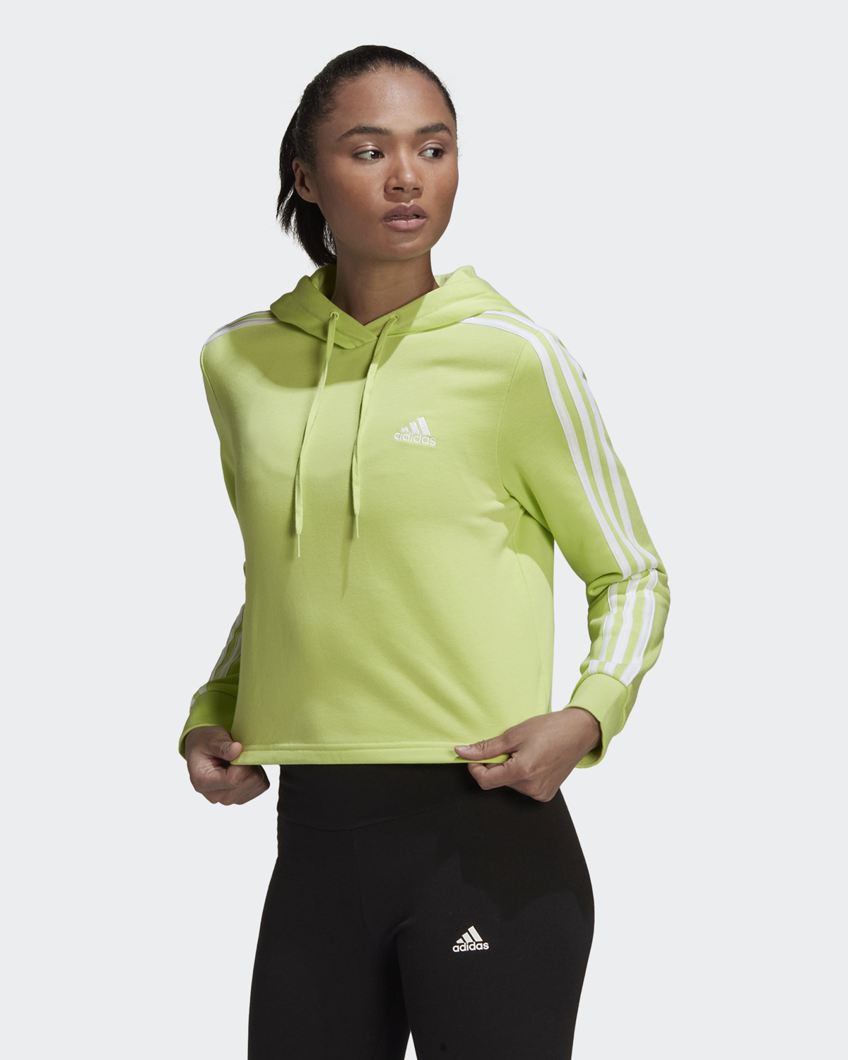 Adidas three store stripe cropped hoodie