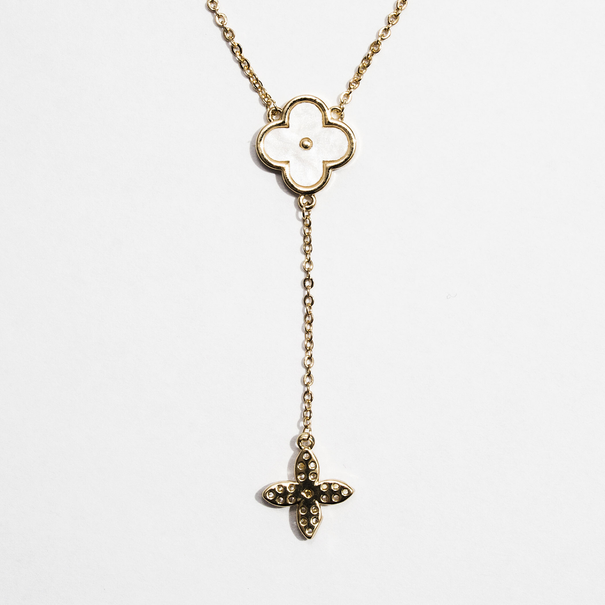 белое золото клевер подвеска