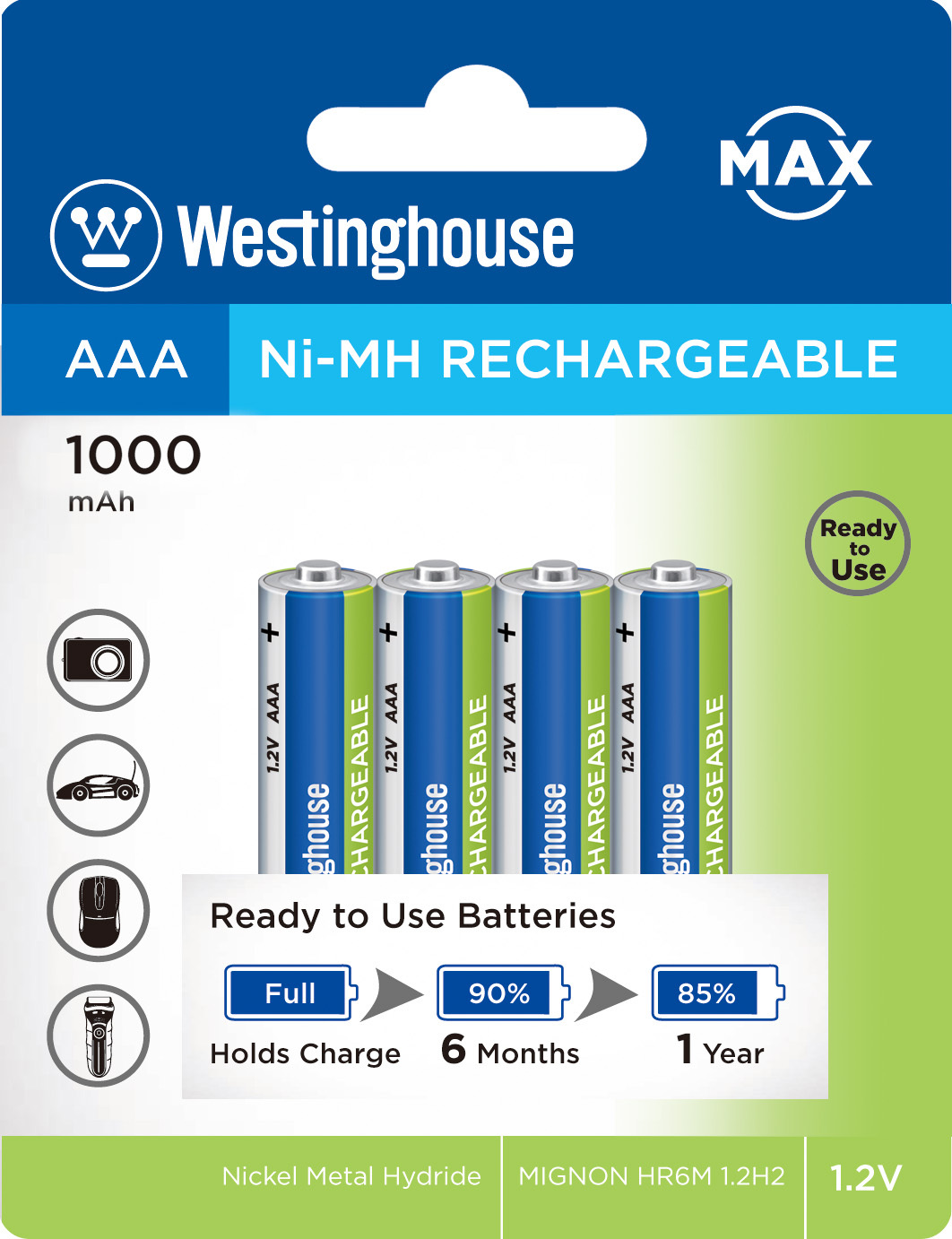 аккумуляторнаябатарейкаWestinghouse1000mAhH03/AAAMax-BP4