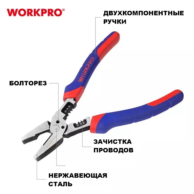 Многофункциональные комбинированные плоскогубцы WORKPRO 200 мм WP231085