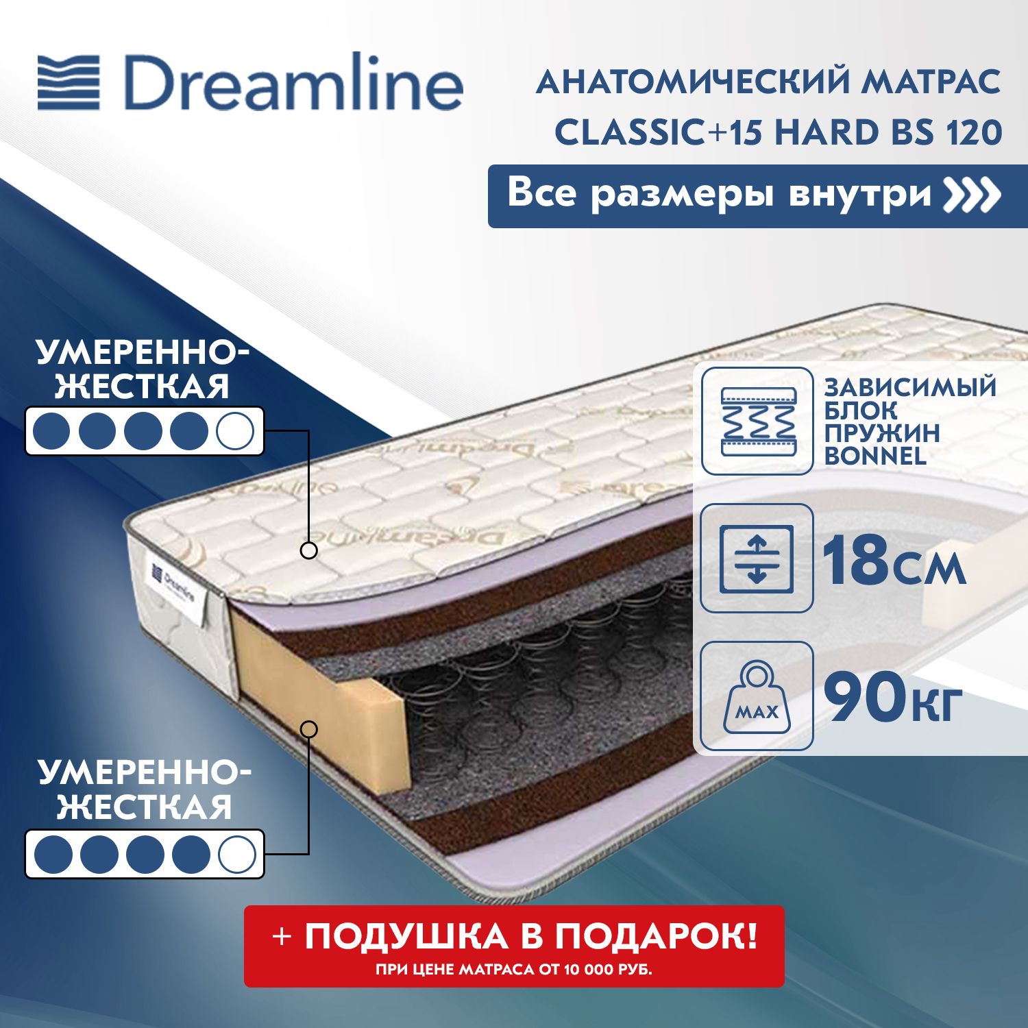 Dreamline Classic +15 hard TFK 120x200x19 см