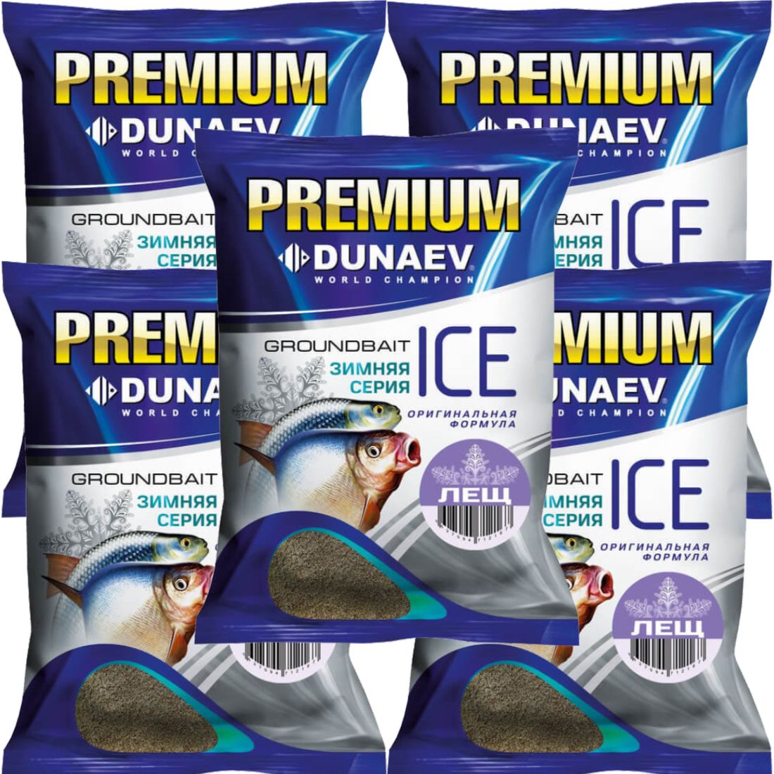 Прикормка зимняя натуральная рыболовная Dunaev ICE PREMIUM Лещ (5 упаковок , 4.5 кг) / Принадлежности для рыбалки / Прикормка Дунаев