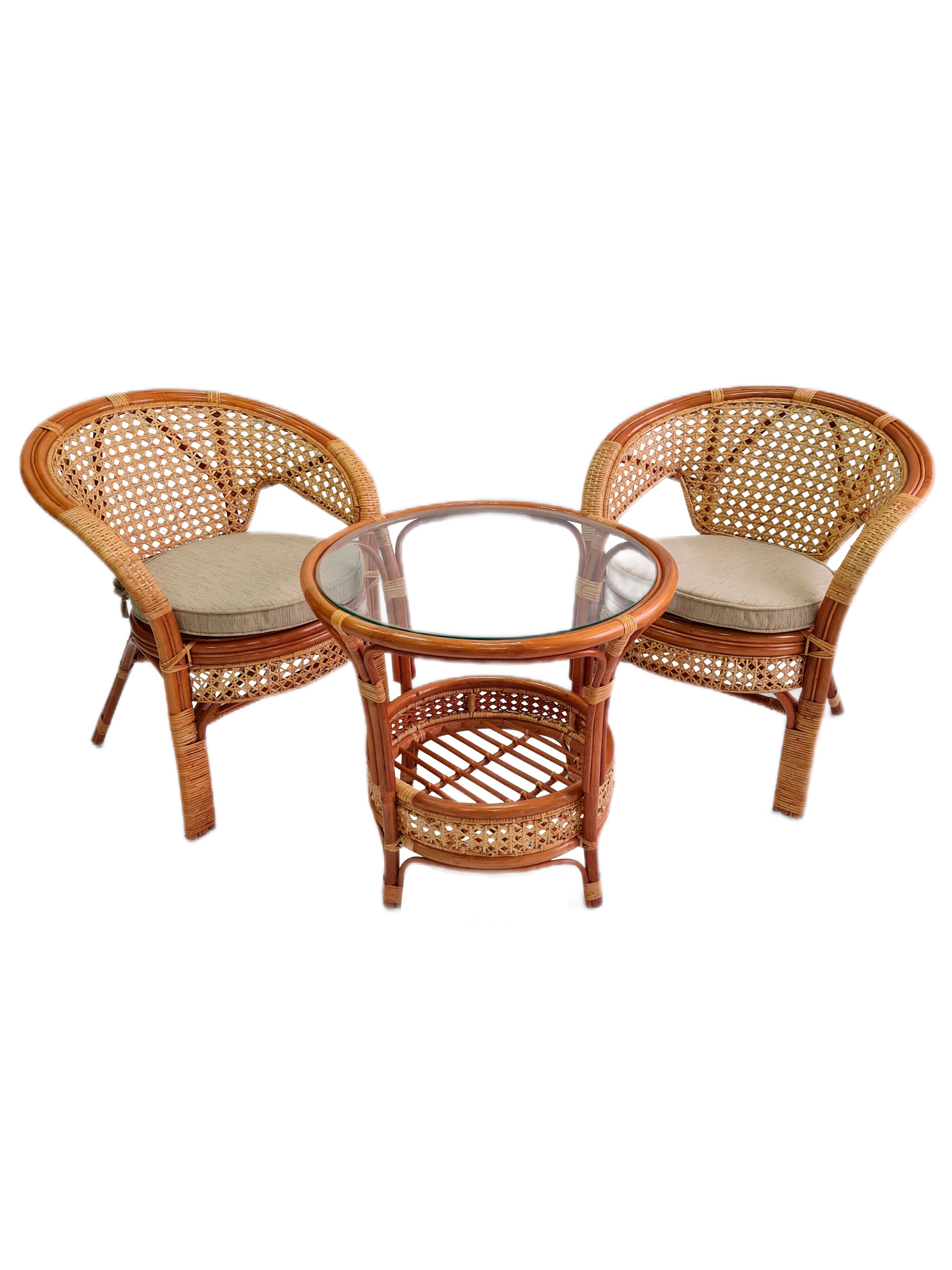 Террасный комплект pelangi стол со стеклом 2 кресла без подушек