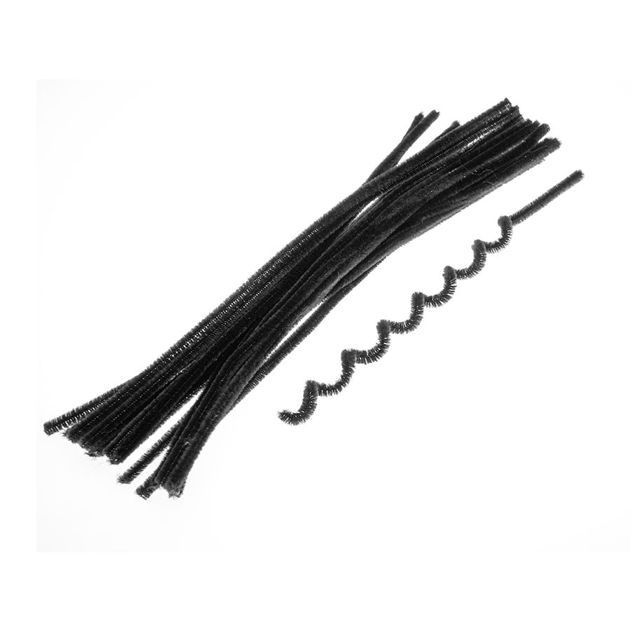 Синельная пушистая матовая проволока черная для творчества, поделок и рукоделия 5х300 мм / 20 шт.