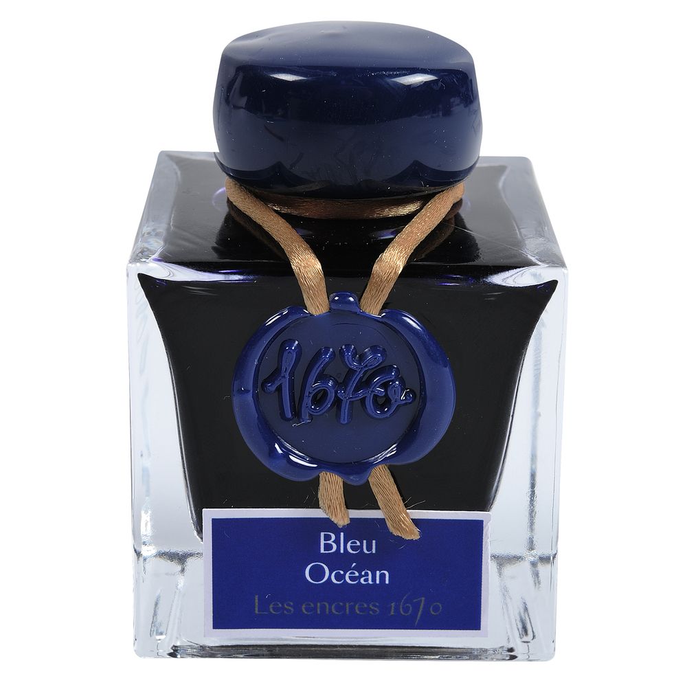 Чернила в банке Herbin Prestige 1670, 50 мл, Bleu Ocean Синий с золотыми блестками