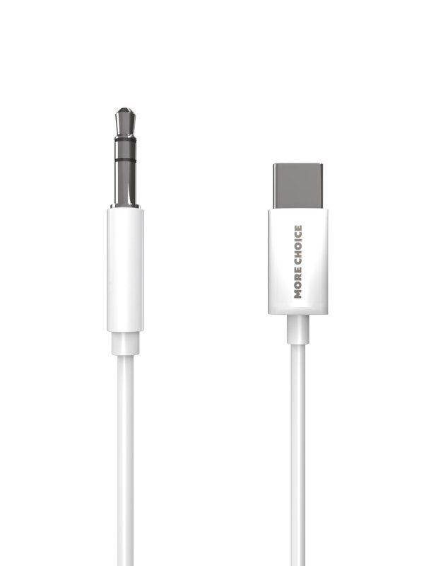 AUXкабельMorechoiceUK22aWhite,AUX3.5mm-Type-C,1м,оплеткаТРЕ,скруглымсечением