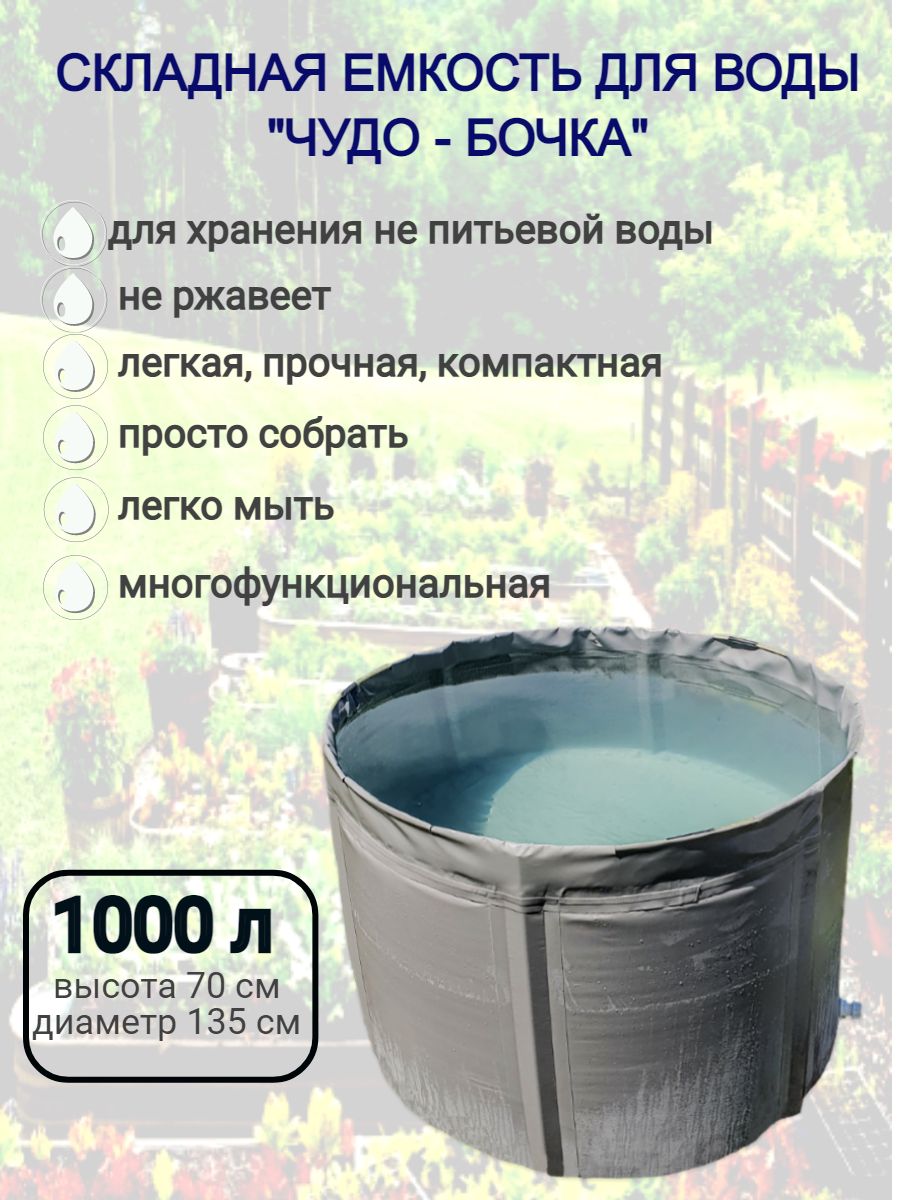 Емкость (бочка/бак) складная для воды ЧУДО-БОЧКА 1000 л (h-70 см, d-142 см)