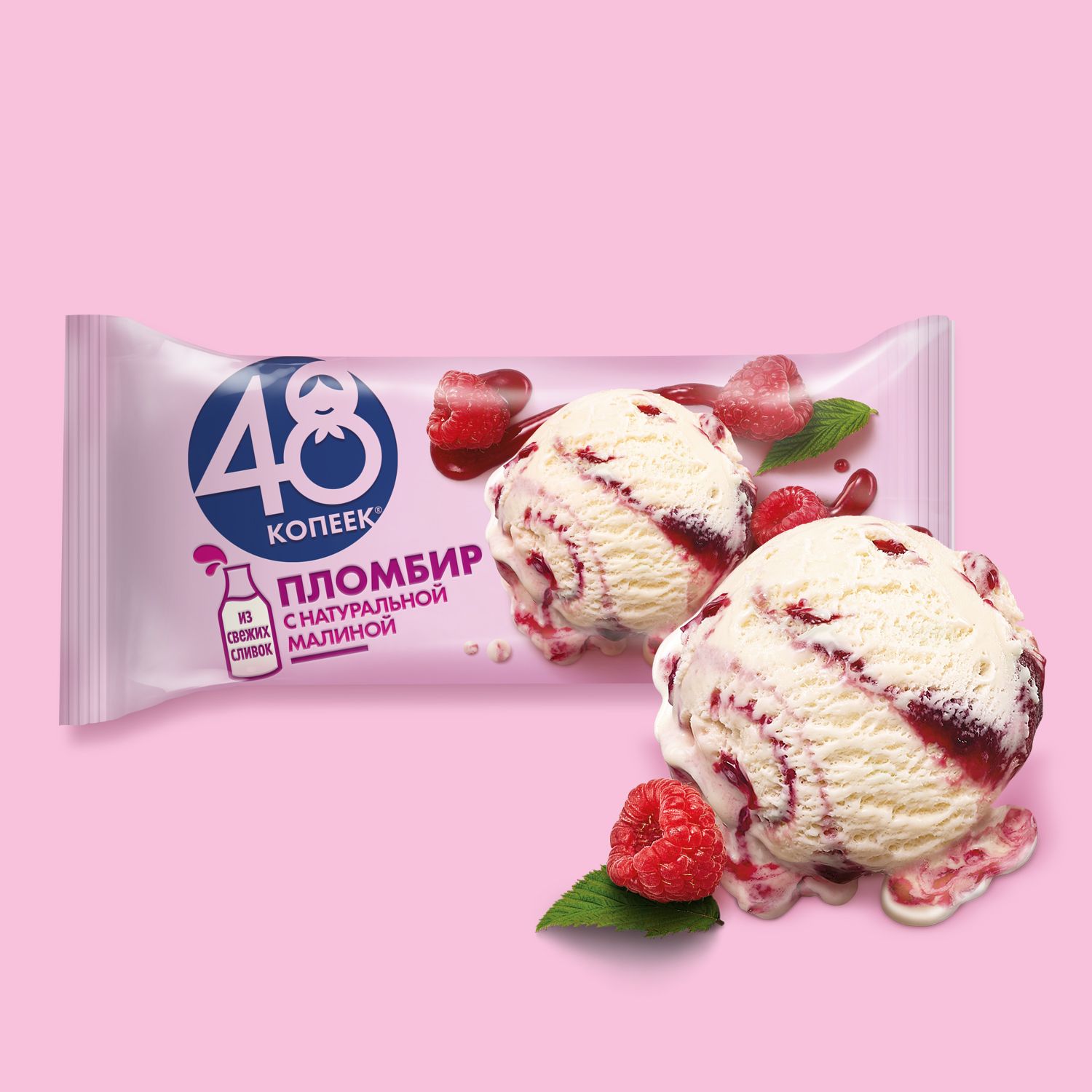 Мороженое Брикет Пломбир с натуральной малиной 48 Копеек, 400 мл — купить в  интернет-магазине OZON с быстрой доставкой