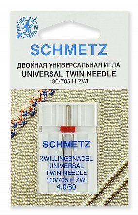 Иглы для бытовых швейных машин, "Schmetz" Стандартная двойная, № 80/4.0, 1 шт.