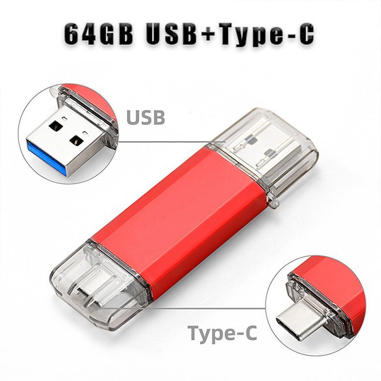 Флэш-накопитель2в1,64Гб(розовый)/USB+Type-C/Флеш-карта64GB