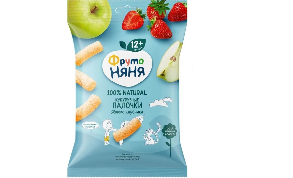 Кукурузные палочки детские ФрутоНяня с 1 года, с яблоком и клубникой, 20 г  х 9 штук